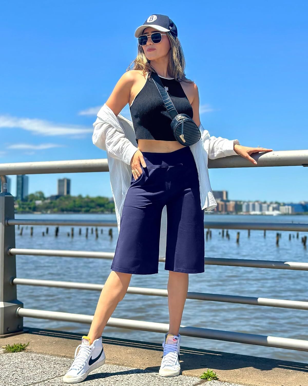 ⏰Last day promotion: Capri Pants for Women -Knee Length Wide Leg Yoga Capris Dressy Casual Summer Crop Pants with Pockets