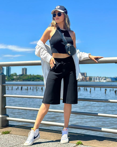 ⏰Last day promotion: Capri Pants for Women -Knee Length Wide Leg Yoga Capris Dressy Casual Summer Crop Pants with Pockets