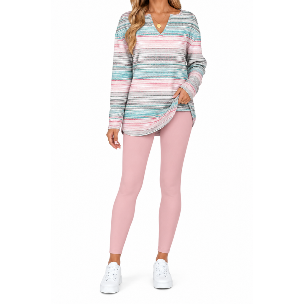 Women's Lounge Set – Long Sleeve Top & Plaid Leggings