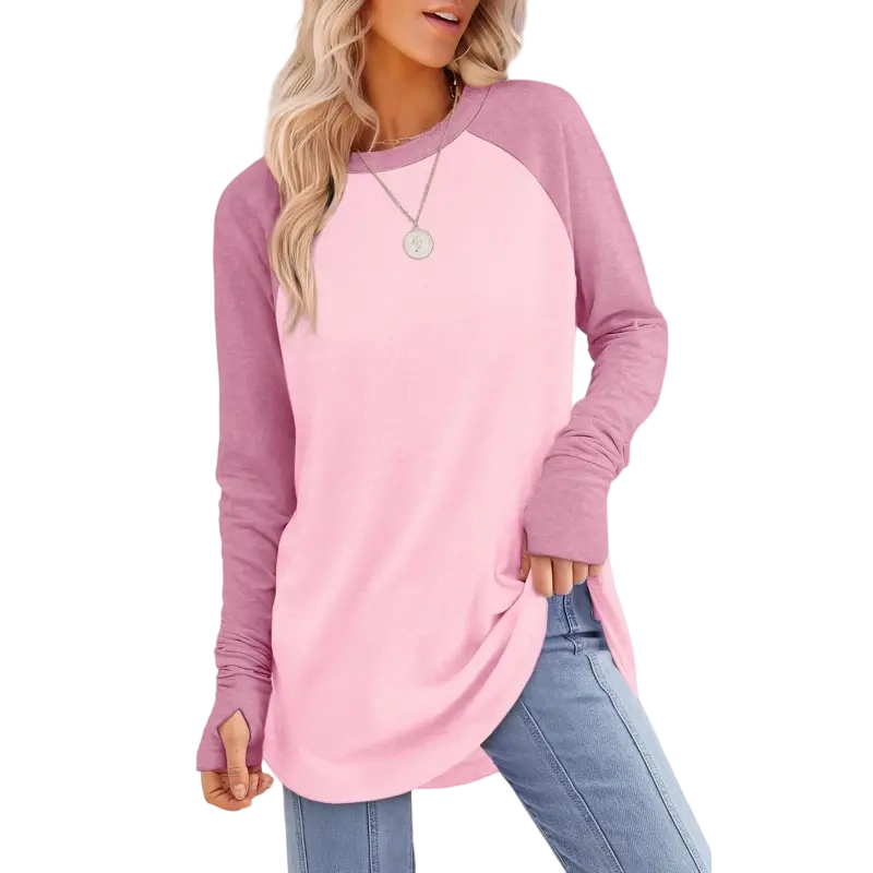 Womens Long Sleeve Round Neck Tunic Tops⭐