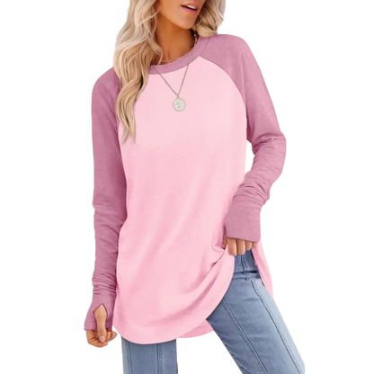 Womens Long Sleeve Round Neck Tunic Tops⭐