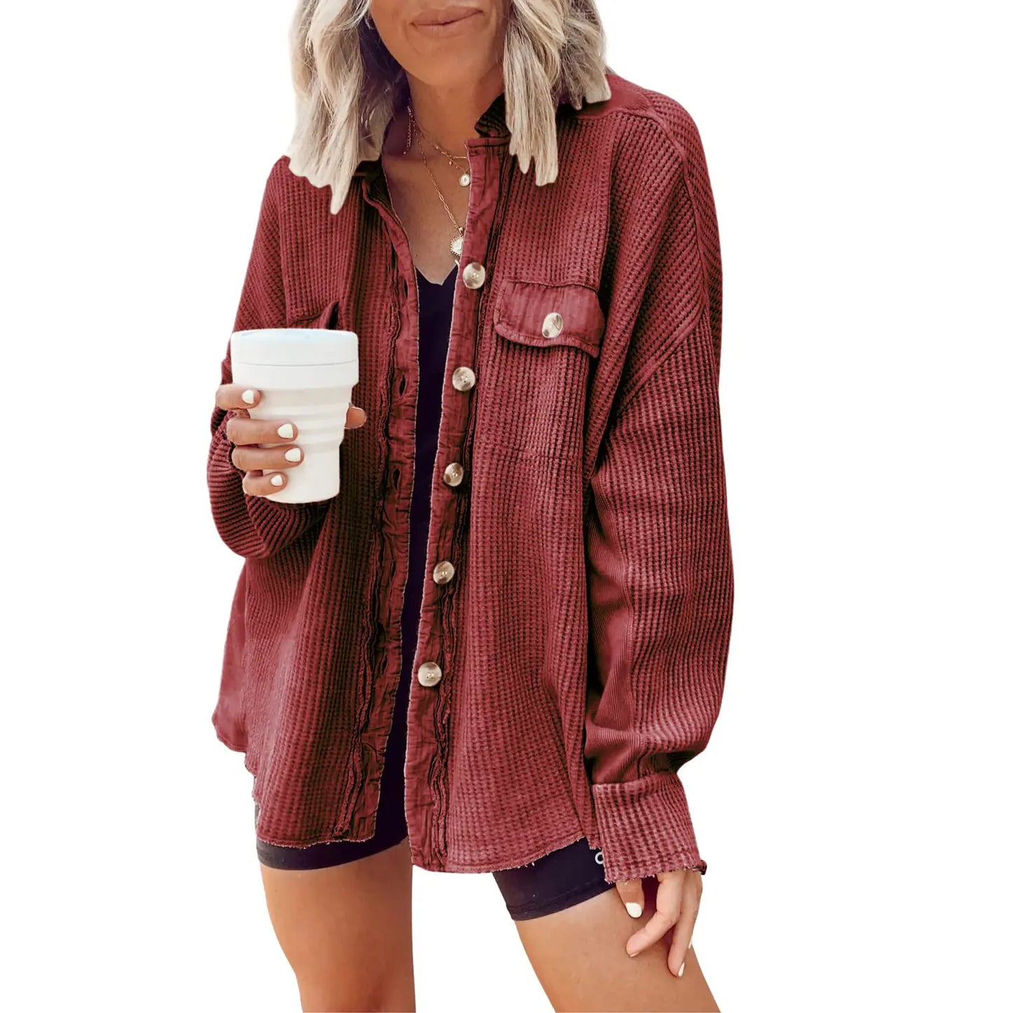 Women's Loose Fit Waffle Knit Shacket