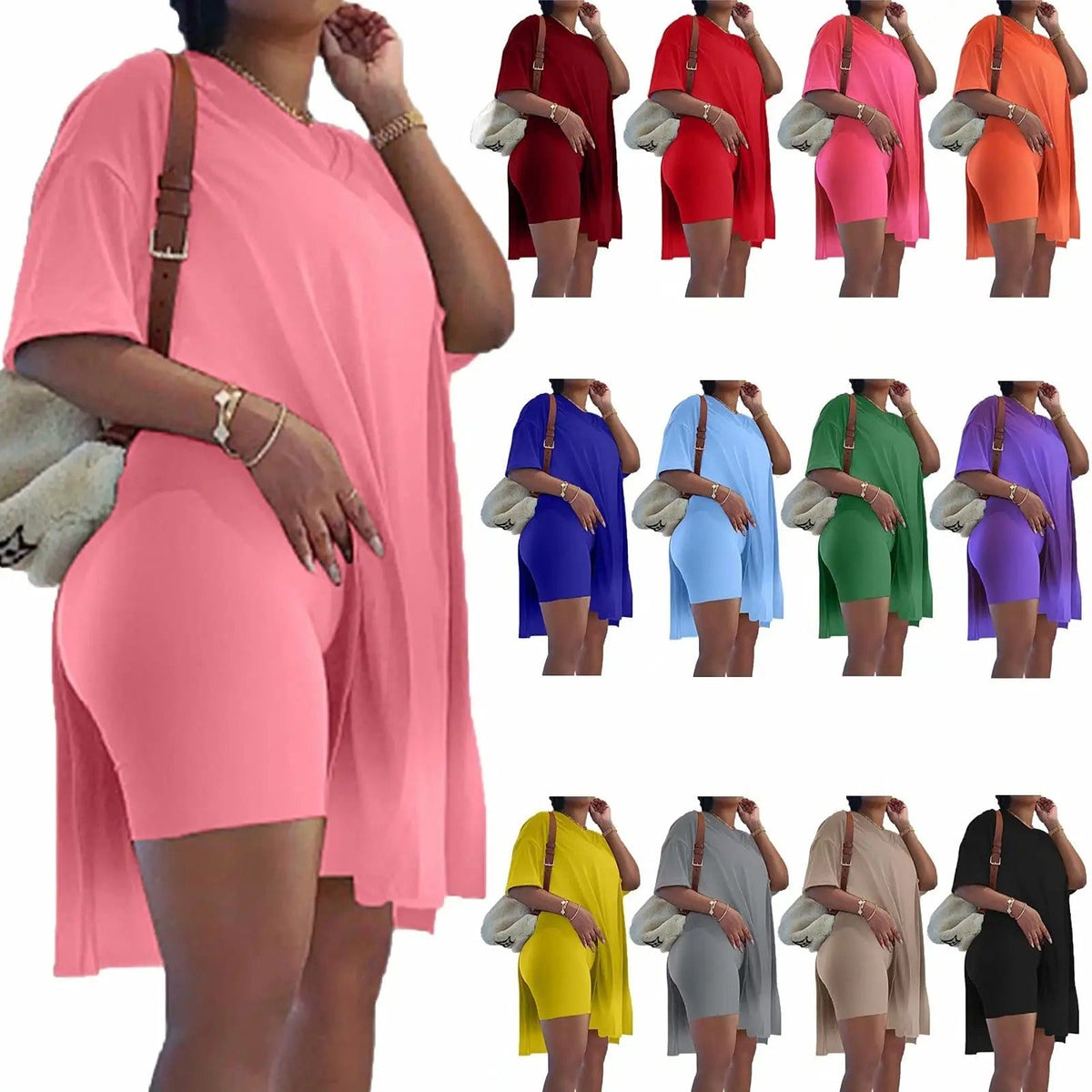 🔥 LAST DAY SALE – Women’s Casual 2-Piece Outfit – Oversized Tunic & Biker Shorts