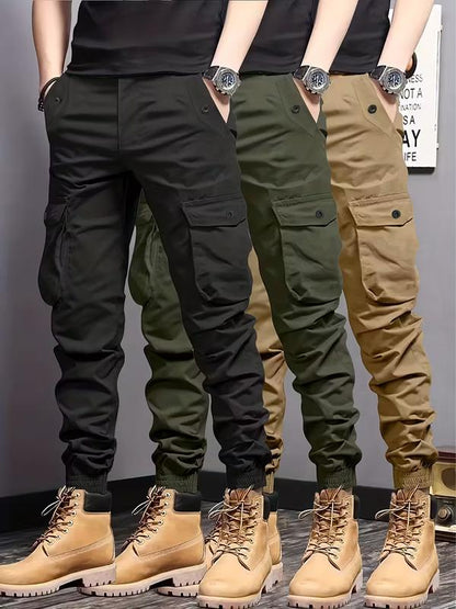 Men's Heavyweight Pants Compatible with Leggings - Workwear Trousers, Multi-Pocket Outdoor Pants with Belt Loop Closure and No Zipper, Suitable for Winter (Solid Color) - Machine Washable