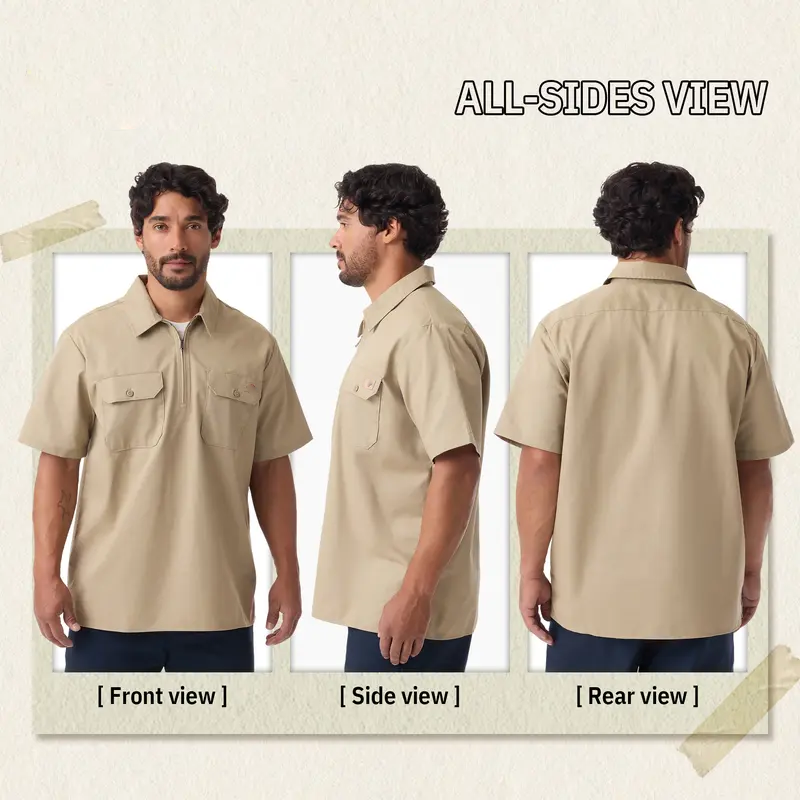 1/4 Zip Work Shirt - Relaxed Fit, Breathable Workwear