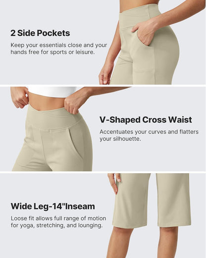 ⏰Last day promotion: Capri Pants for Women -Knee Length Wide Leg Yoga Capris Dressy Casual Summer Crop Pants with Pockets