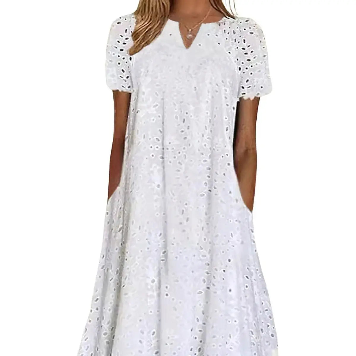 Women's Summer Ruffle Hem Floral Lace Dress - Midi & Casual