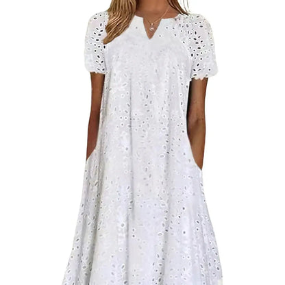Women's Summer Ruffle Hem Floral Lace Dress - Midi & Casual