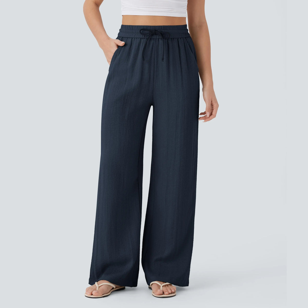 Drawstring Wide Leg Casual Pants