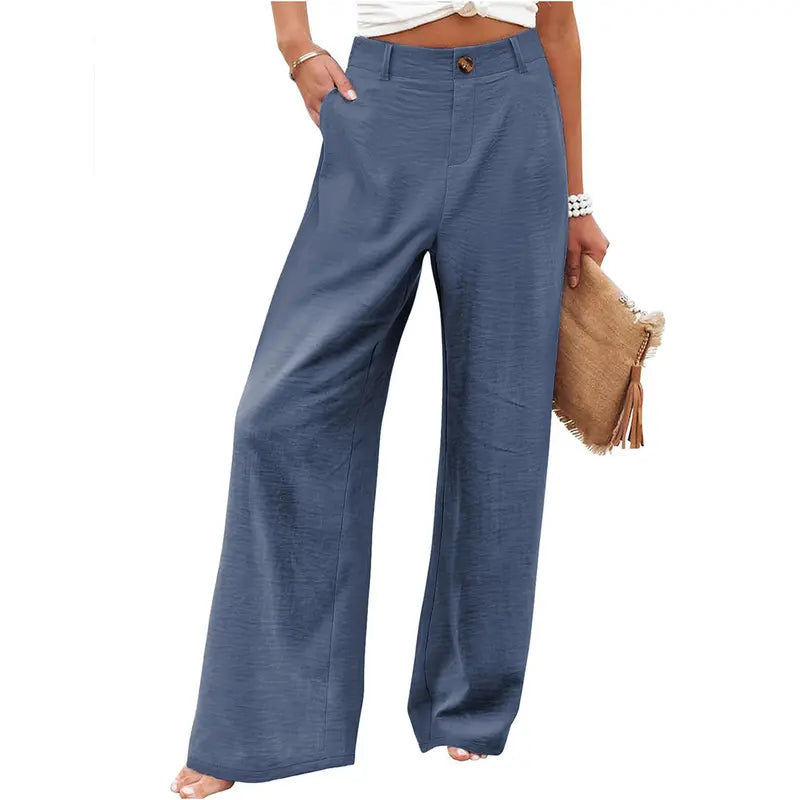 Women’s Casual High Waist Linen Wide Leg Trousers