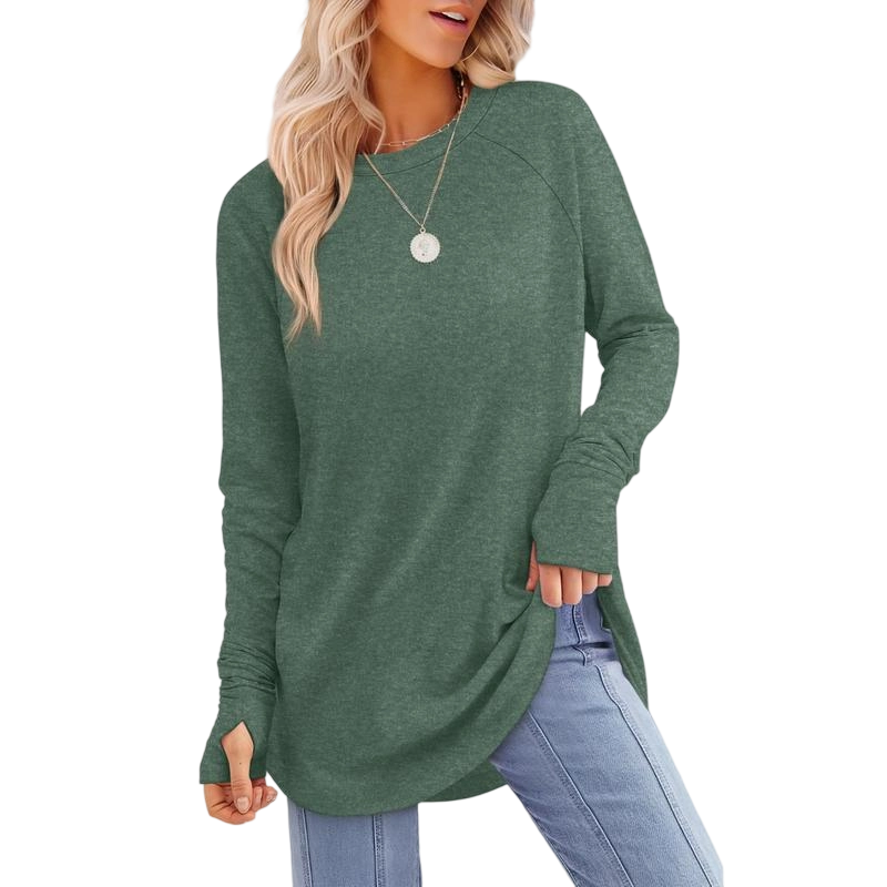 Womens Long Sleeve Round Neck Tunic Tops⭐