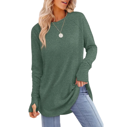 Womens Long Sleeve Round Neck Tunic Tops⭐