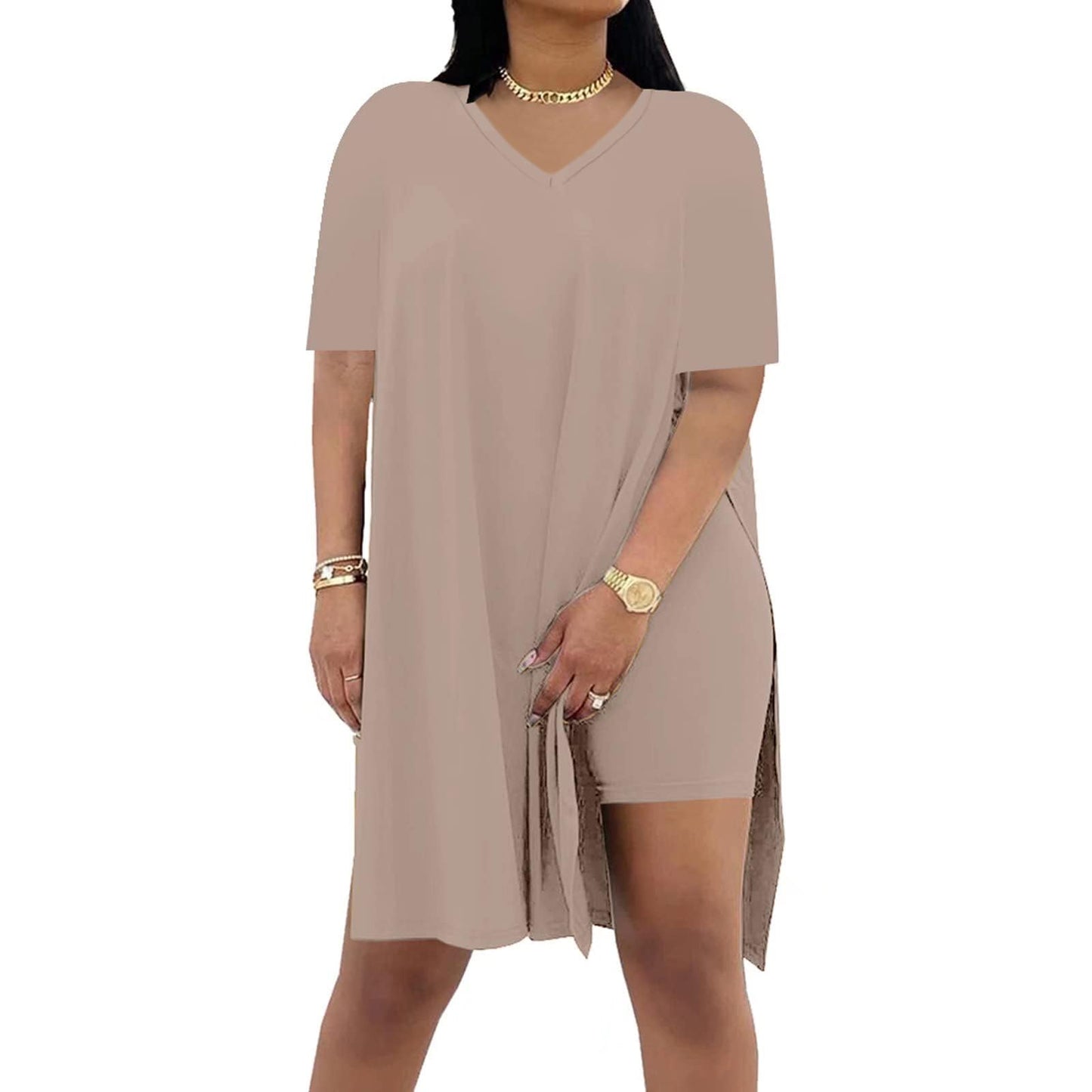 🔥 LAST DAY SALE – Women’s Casual 2-Piece Outfit – Oversized Tunic & Biker Shorts