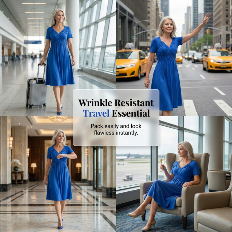 🔥Summer Clearance Sale🔥V-Neck Short Sleeve Dress – Flowy Fit, Timeless Charm