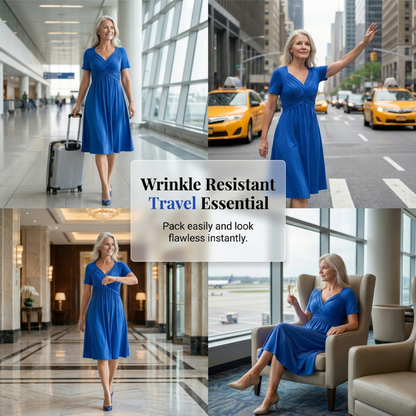🔥Summer Clearance Sale🔥V-Neck Short Sleeve Dress – Flowy Fit, Timeless Charm