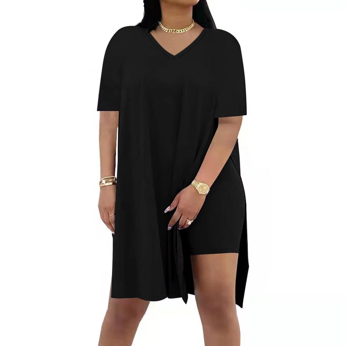 🔥 LAST DAY SALE – Women’s Casual 2-Piece Outfit – Oversized Tunic & Biker Shorts