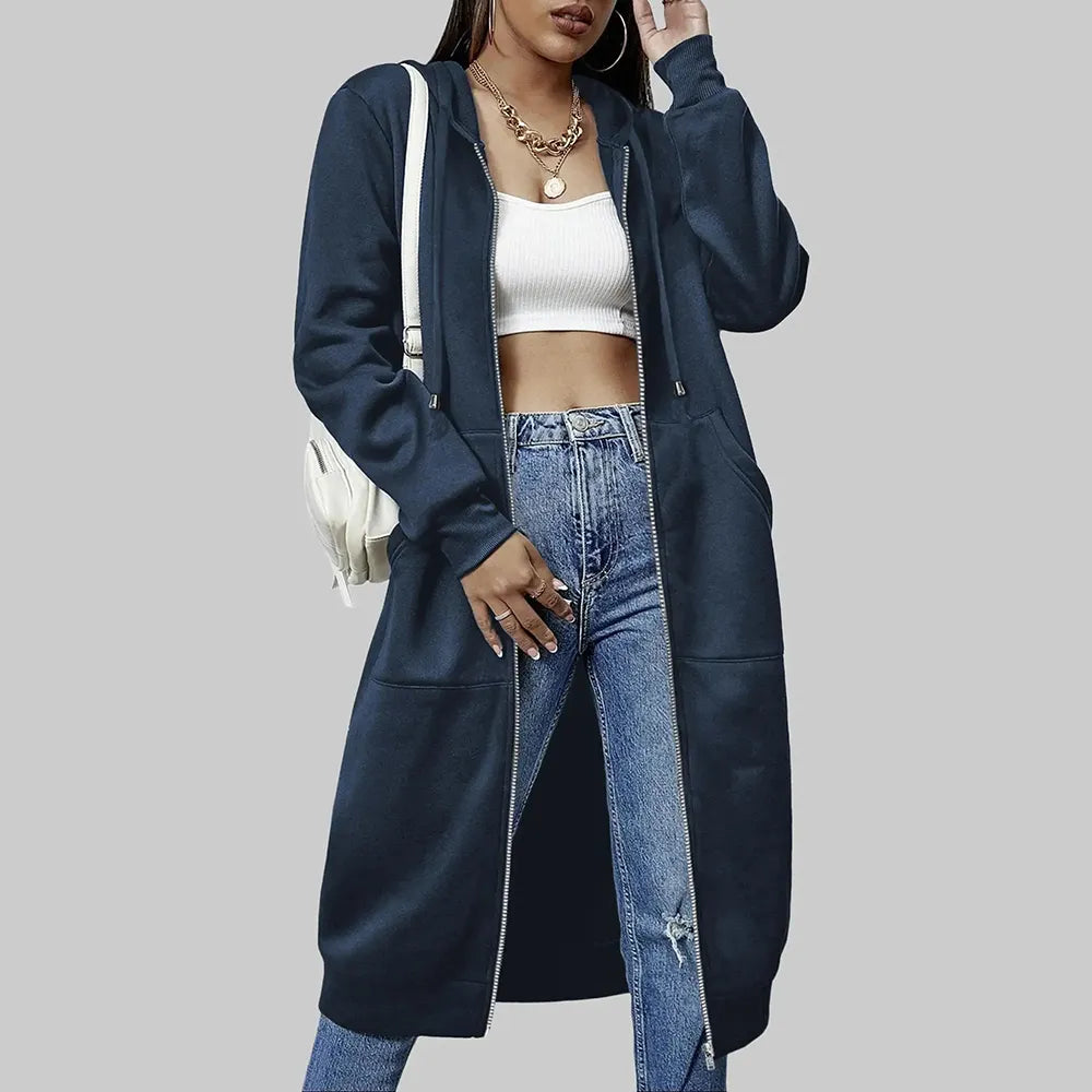 Women Zip Up Fleece Tunic Sweatshirt Long Hoodie🔥