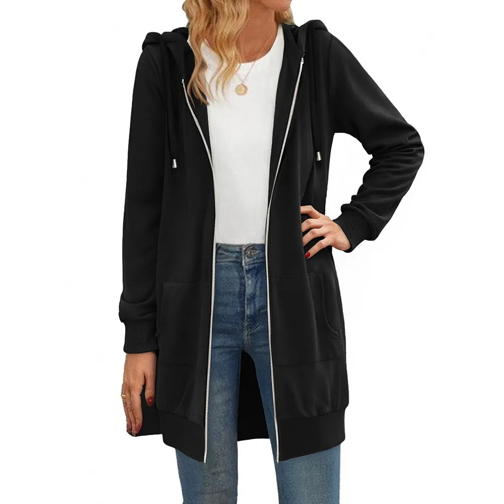 Women Zip Up Fleece Tunic Sweatshirt Long Hoodie🔥