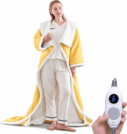 🔥 Wearable Heated Sherpa Blanket with Foot Pocket – Cozy Warmth & Auto Shut-Off