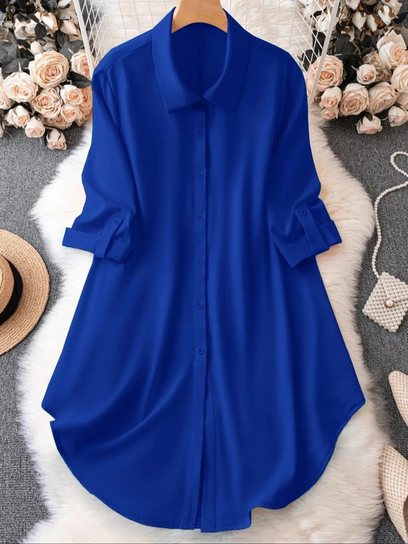 🔥Plus-Size Solid Long Sleeve Button Up Blouse for Spring & Fall