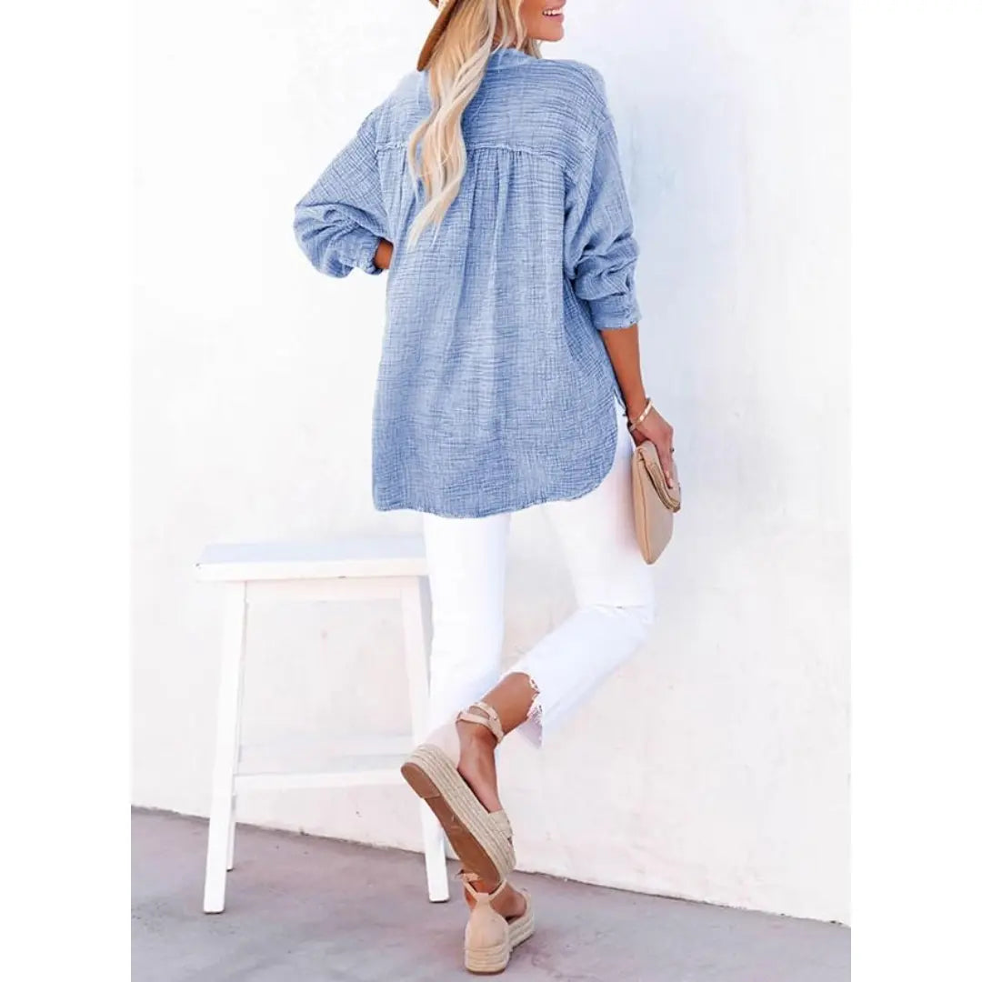 🔥 TODAY ONLY ：Casual V Neck Cotton Blouse - Loose Fit