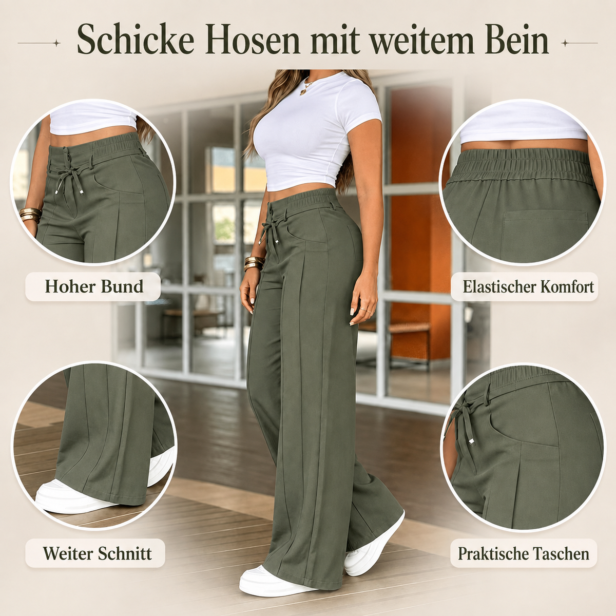 Damenhose mit hoher Taille und geradem Bein