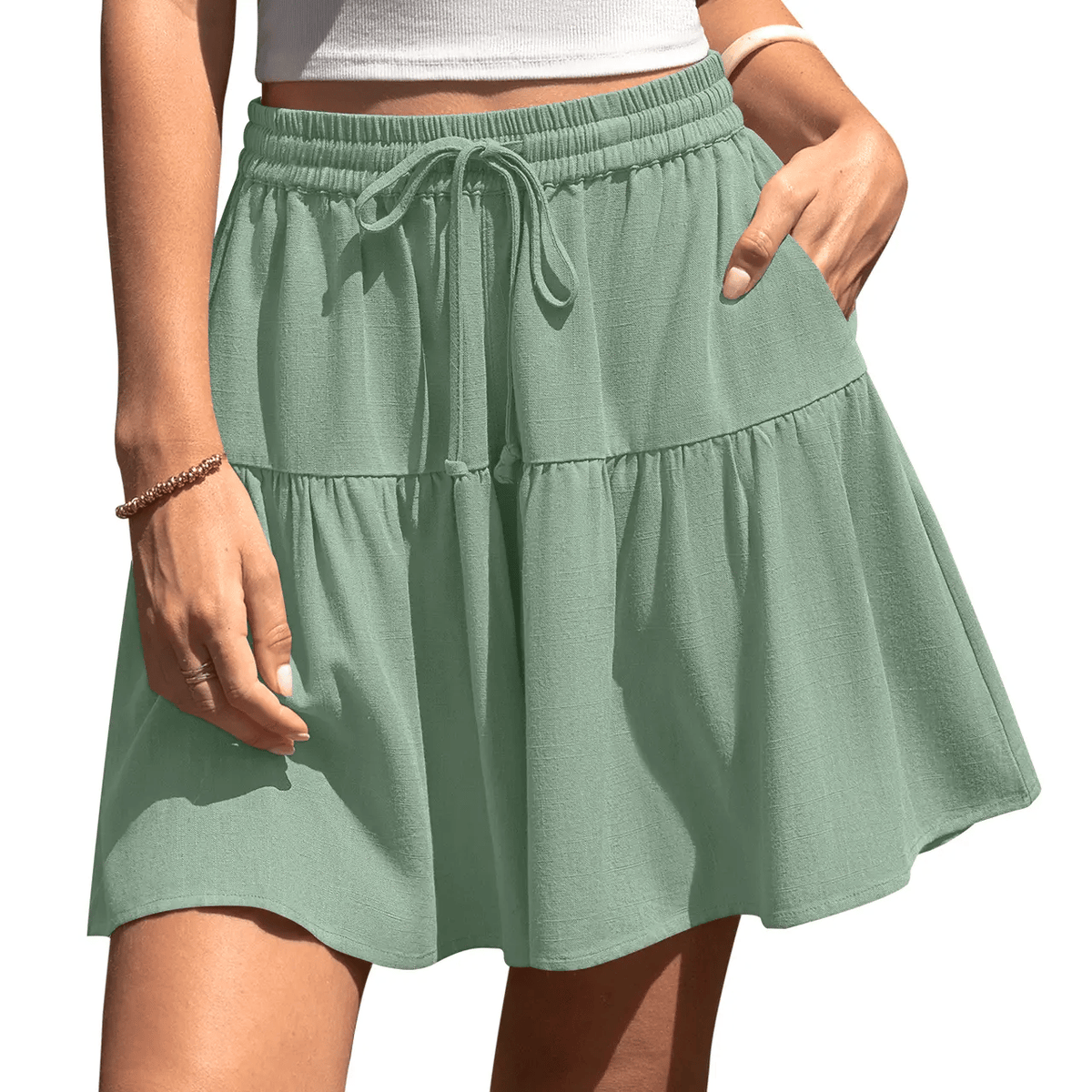 🔥Women's High Waist Drawstring Tiered Skort
