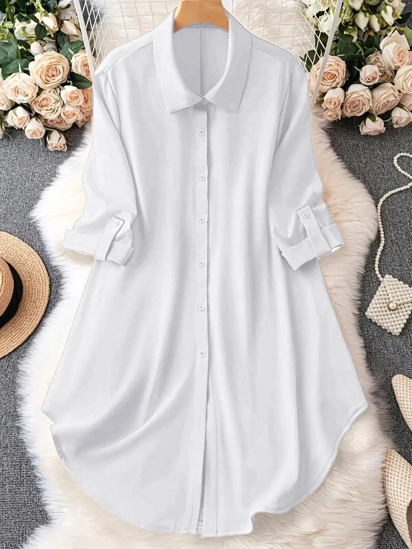 🔥Plus-Size Solid Long Sleeve Button Up Blouse for Spring & Fall