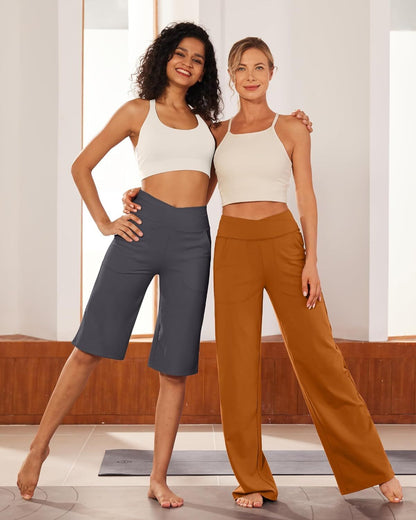 ⏰Last day promotion: Capri Pants for Women -Knee Length Wide Leg Yoga Capris Dressy Casual Summer Crop Pants with Pockets