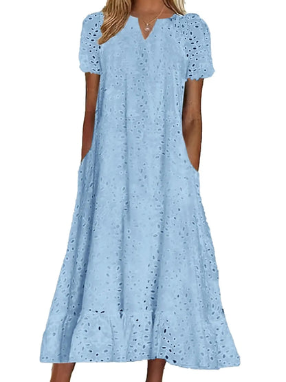 Women's Summer Ruffle Hem Floral Lace Dress - Midi & Casual