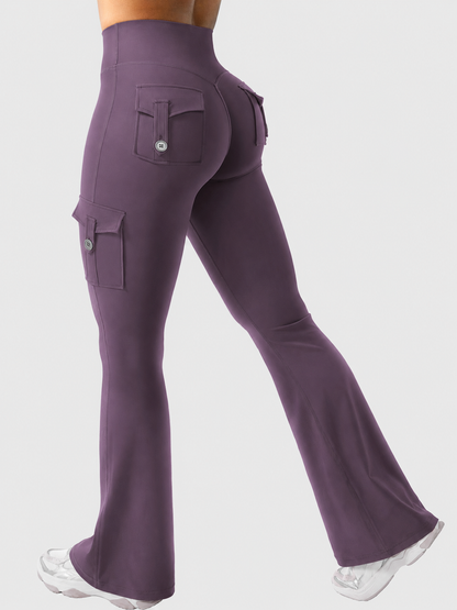 High-Waist Cargo Flare Leggings with Pockets
