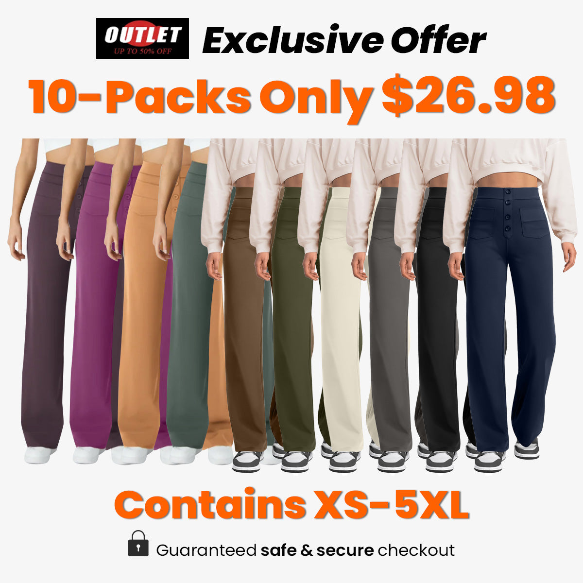 DayStretch High Waisted Pockets Straight Leg Casual Pants（1）