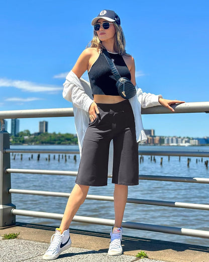 ⏰Last day promotion: Capri Pants for Women -Knee Length Wide Leg Yoga Capris Dressy Casual Summer Crop Pants with Pockets
