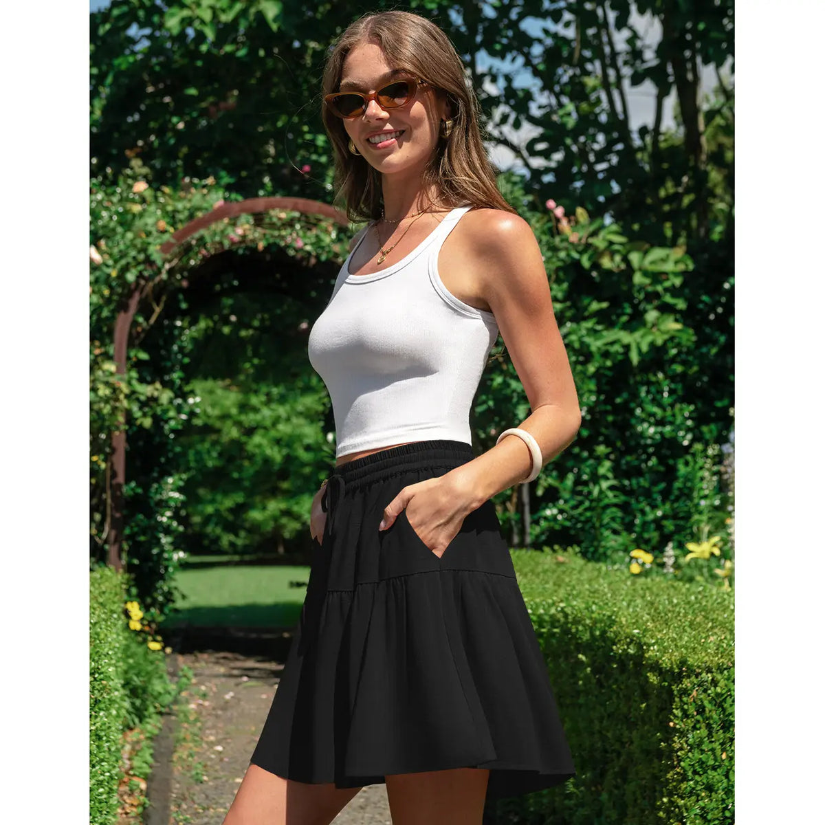 Womens Linen Blend Wide Leg Flowy Culotte Shorts