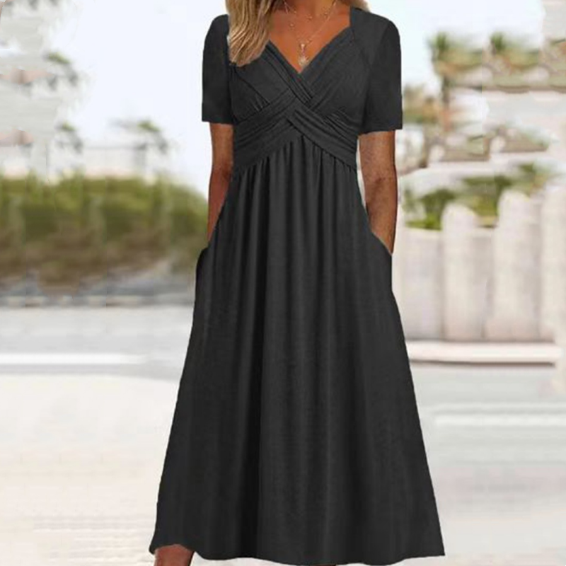🔥Summer Clearance Sale🔥V-Neck Short Sleeve Dress – Flowy Fit, Timeless Charm