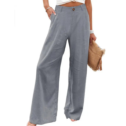 Women’s Casual High Waist Linen Wide Leg Trousers