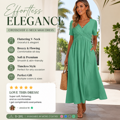 🔥Summer Clearance Sale🔥V-Neck Short Sleeve Dress – Flowy Fit, Timeless Charm