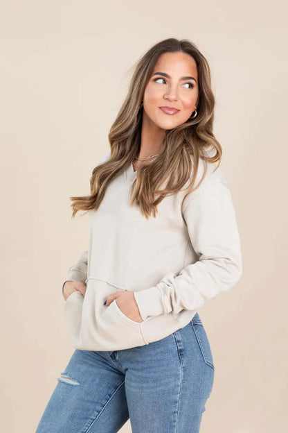 Your Favorite Is Back! Pigment Dyed Cozy Campfire V-Neck Sweatshirt