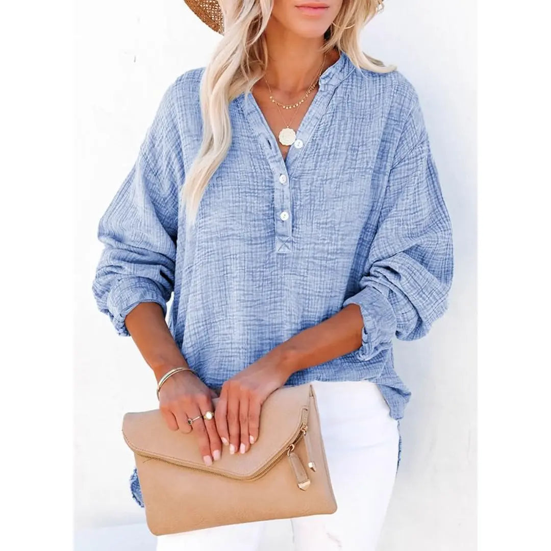 🔥 TODAY ONLY ：Casual V Neck Cotton Blouse - Loose Fit
