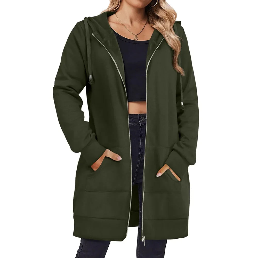 Women Zip Up Fleece Tunic Sweatshirt Long Hoodie🔥