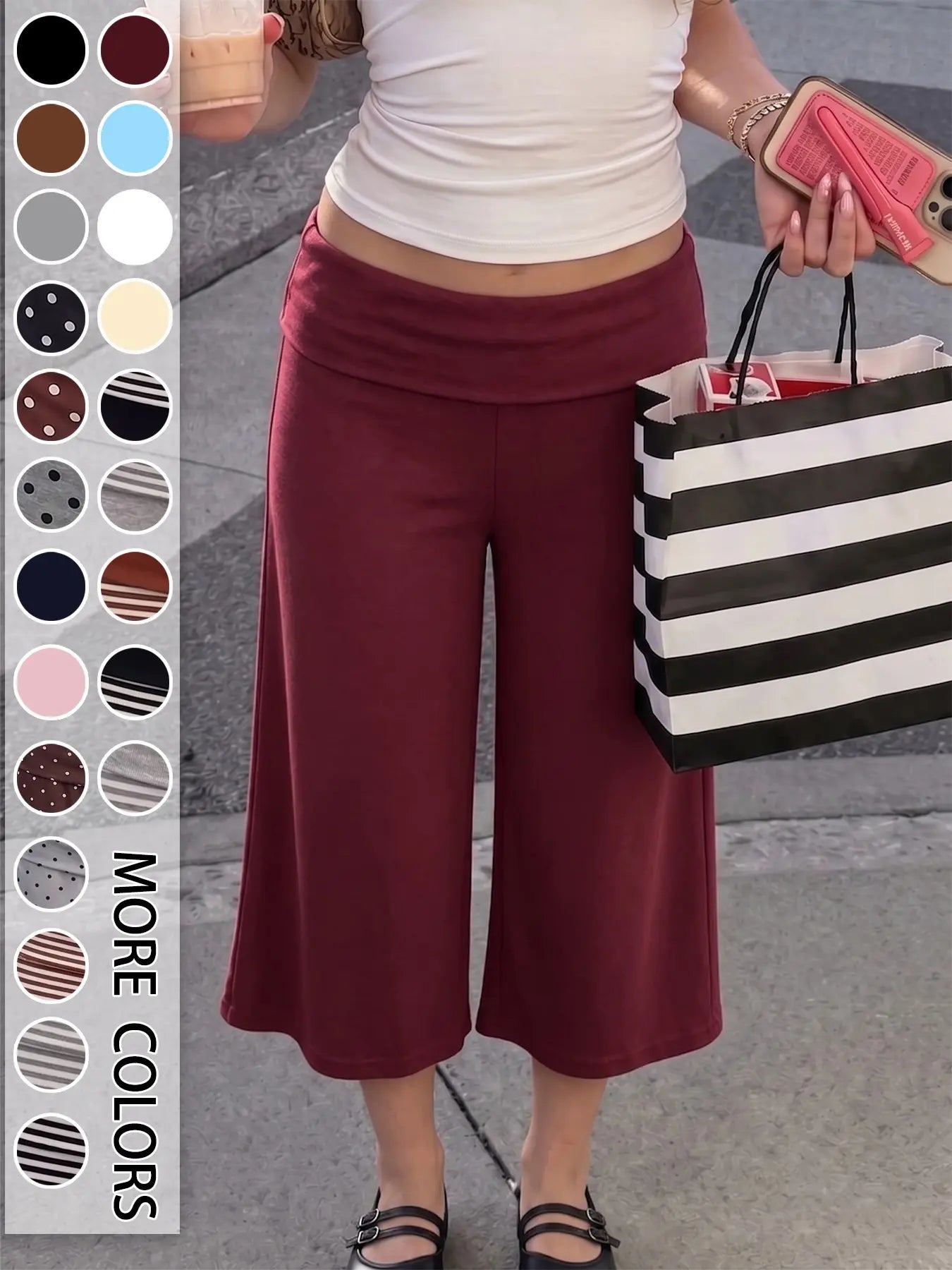 Women's Mid Waist Turn-Up Capri Leggings