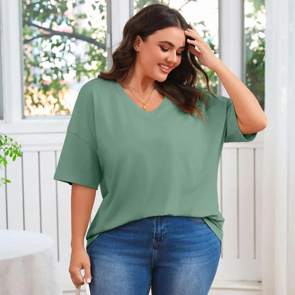 😍Promotion Day🔥Women's Plus Size V Neck T Shirts Loose Fit Cotton Tunic Tops