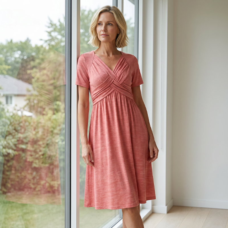 🔥Summer Clearance Sale🔥V-Neck Short Sleeve Dress – Flowy Fit, Timeless Charm