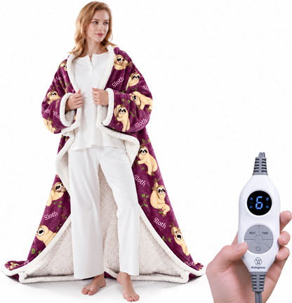 🔥 Wearable Heated Sherpa Blanket with Foot Pocket – Cozy Warmth & Auto Shut-Off