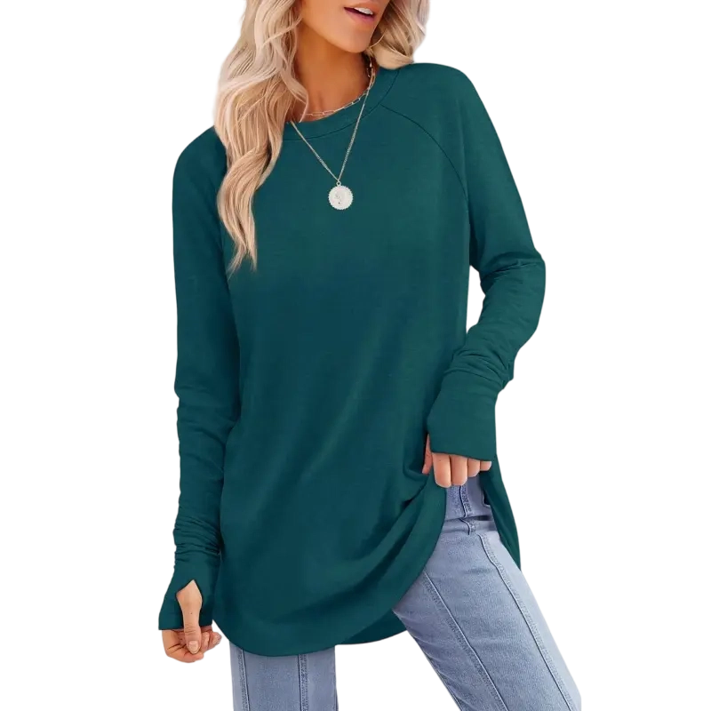 Womens Long Sleeve Round Neck Tunic Tops⭐