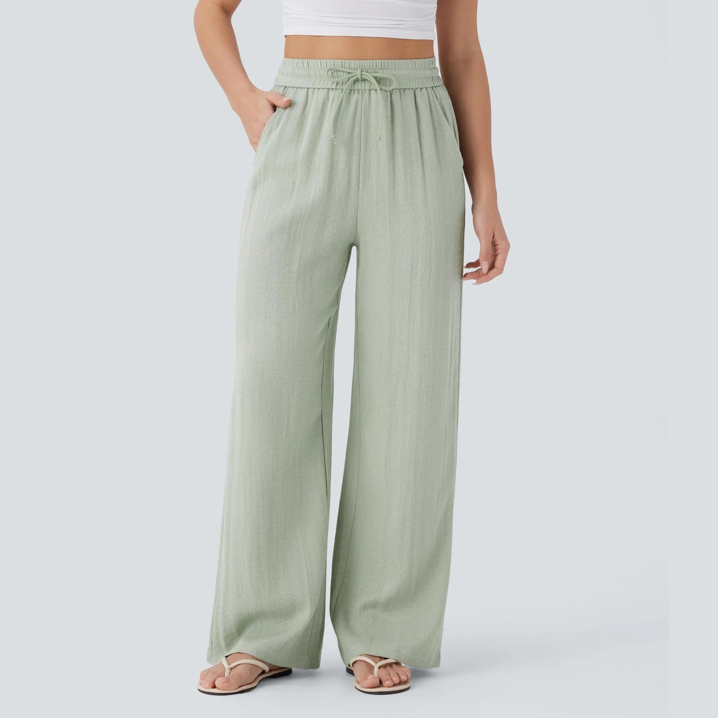 Drawstring Wide Leg Casual Pants