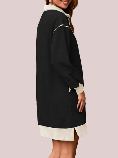 Women's Half Zip Contrast Trim Pocket Dress