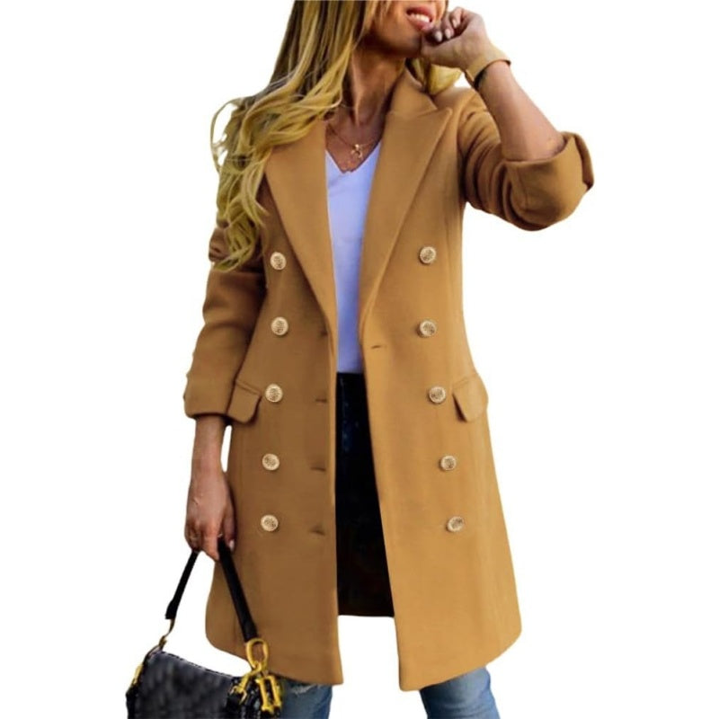 Women's Classic Wool-Blend Double-Breasted Midi Coat