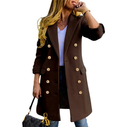 Women's Classic Wool-Blend Double-Breasted Midi Coat