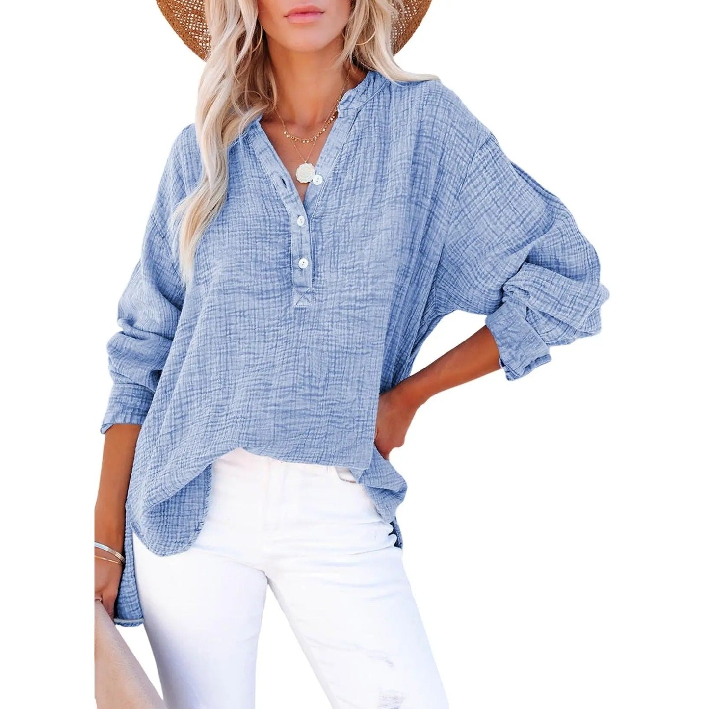 Flash Sale🔥 Women’s Cotton V Neck Button Blouse Tops